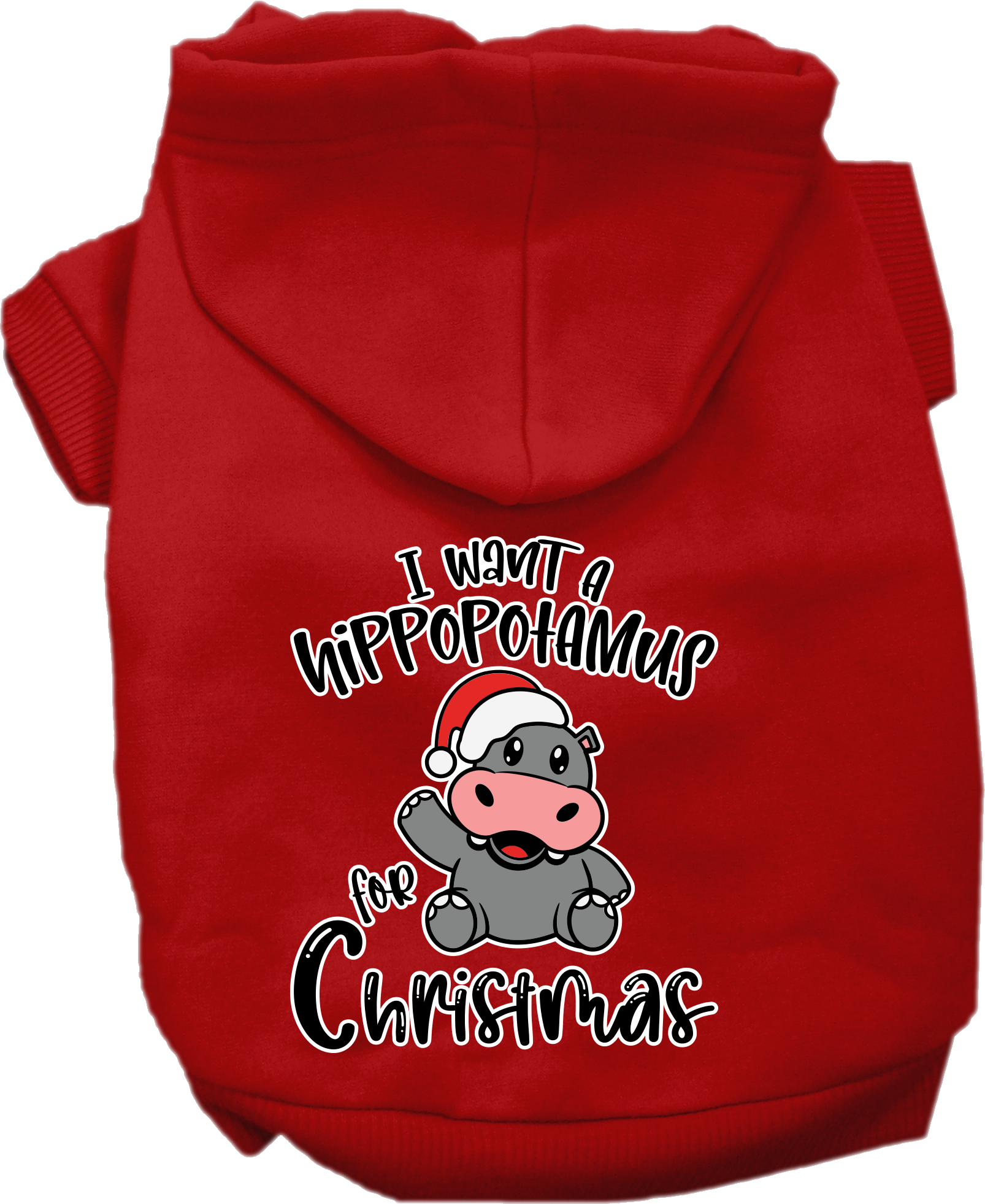 Hippo for Christmas Screen Print Dog Hoodie Red Size XL